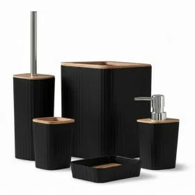 Set accessori bagno nero Show 5 pezzi con inserti in bambu