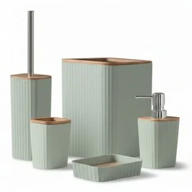 Set accessori bagno verde Show 5 pezzi con dettagli in bambu