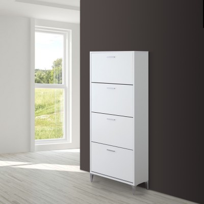 Armadio scarpiera bianco 70x29 cm con 4 ante a ribalta con doppia profondità e vano portaoggetti