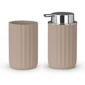 Set accessori bagno da due pezzi in gomma termoplastica tortora - Gummy 