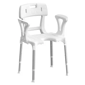 Sedia da doccia con apertura e braccioli e schienale bianco