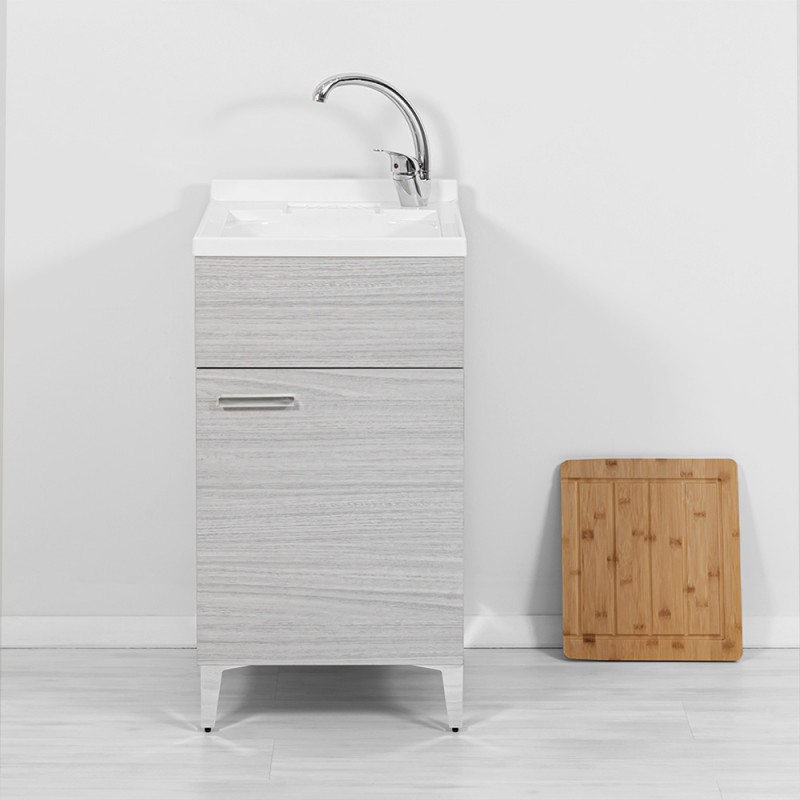 Mobile lavatoio 45x50 cm 1 anta grigio con vasca in resina e asse di lavaggio Mobile lavatoio 45x50 cm 1 anta grigio con vasca in resina e asse di lavaggio