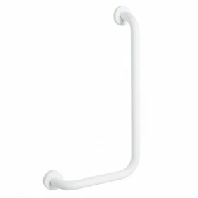 Corrimano di sicurezza angolare 35x65 cm in acciaio bianco con montante a destra