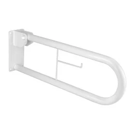 Barra di sostegno ribaltabile per disabili 70 cm in acciaio bianco con porta rotolo 
