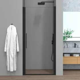 Porta doccia nicchia 75cm in vetro temperato trasparente battente con profilo nero opaco Neos
