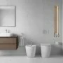 Sanitari filo parete traslati wc con sedile soft-close e bidet in ceramica bianca Osaka