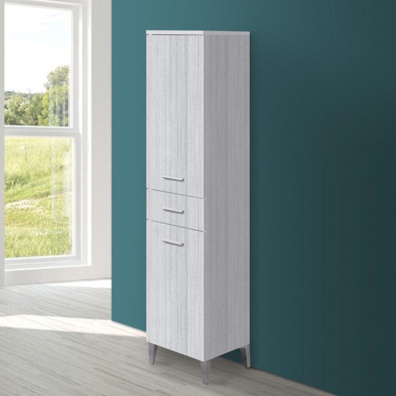 Multiuso pensile colonna alto grigio Colonna Alta da Bagno Multiuso 2 Ante e Cassetto 153.5x35 Finitura Grigio