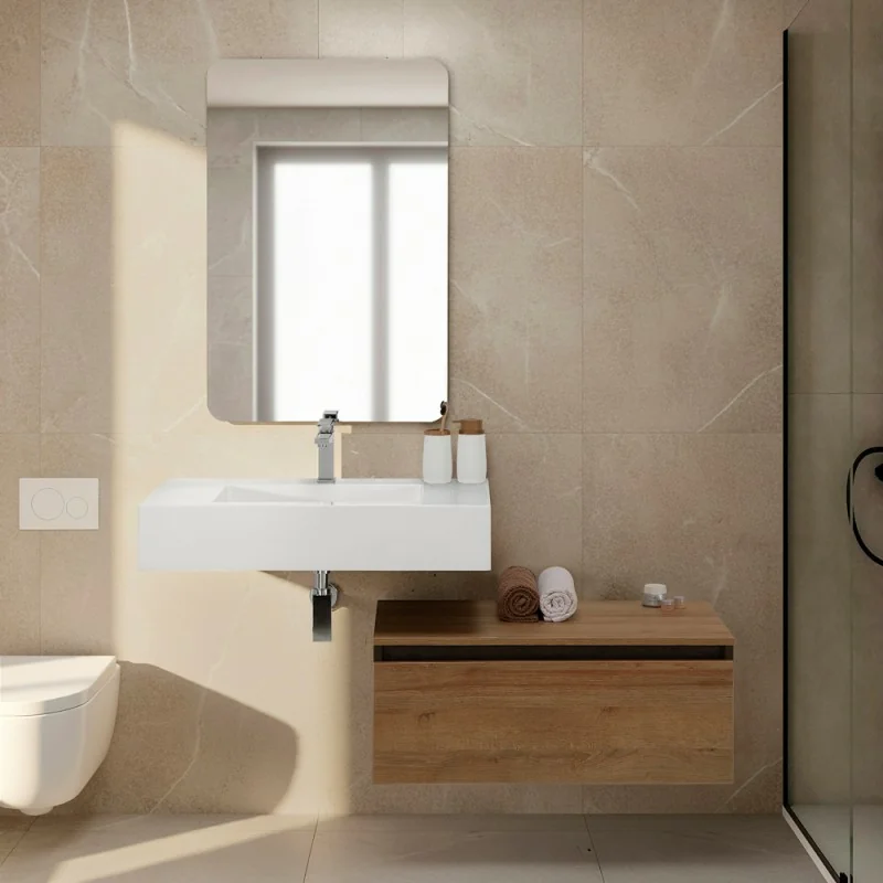 Mobile Bagno Sospenso 80 Cm Nordic Con Specchio - Colore Nordik, Design Moderno - 5