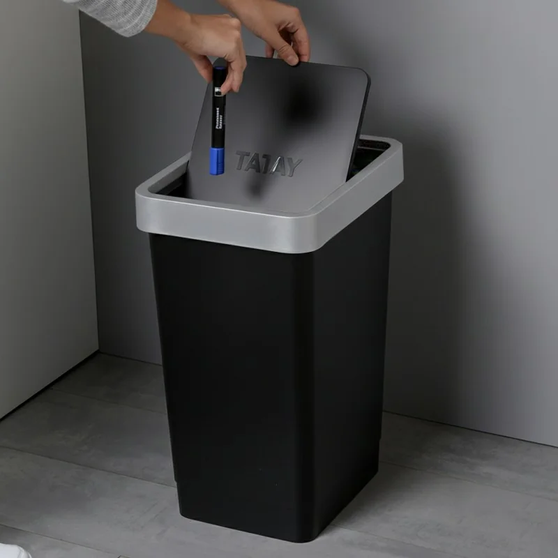 Zopnny Pattumiera Piccola 7 Litri Per Bagno O Camera - Plastica Nera Con Coperchio Basculante