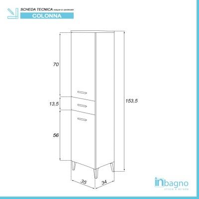 Colonna Mobile 35x148 Portasciugamani Larice 2 Ante 1 Cassetto Stella