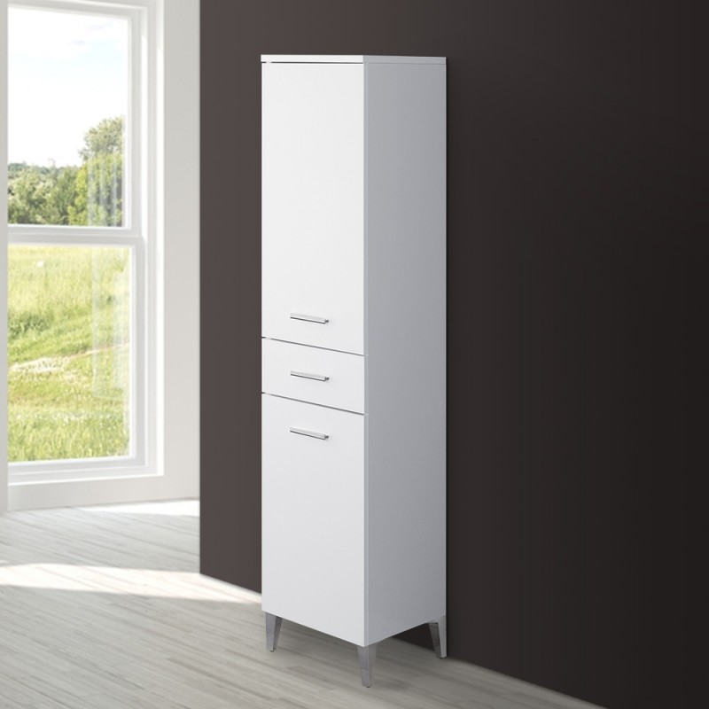 Colonna Bagno 35 Portasciugamani Bianco 2 Ante 1 Cassetto Stella Colonna Bagno 2 Ante e 1 Cassetto colore Bianco 35x153,5 cm