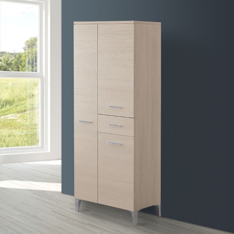 Colonna Mobile 60 Portasciugamani 3 Ante 1 Cassetto Stella Colonna Bagno Multiuso 60x148 cm con Tre Ante e un Cassetto