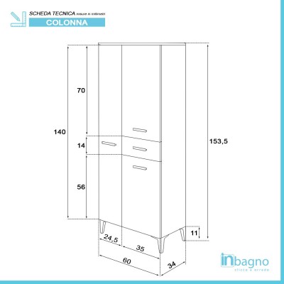 Colonna Bagno 60 Portasciugamani Bianco 3 Ante 1 Cassetto Stella