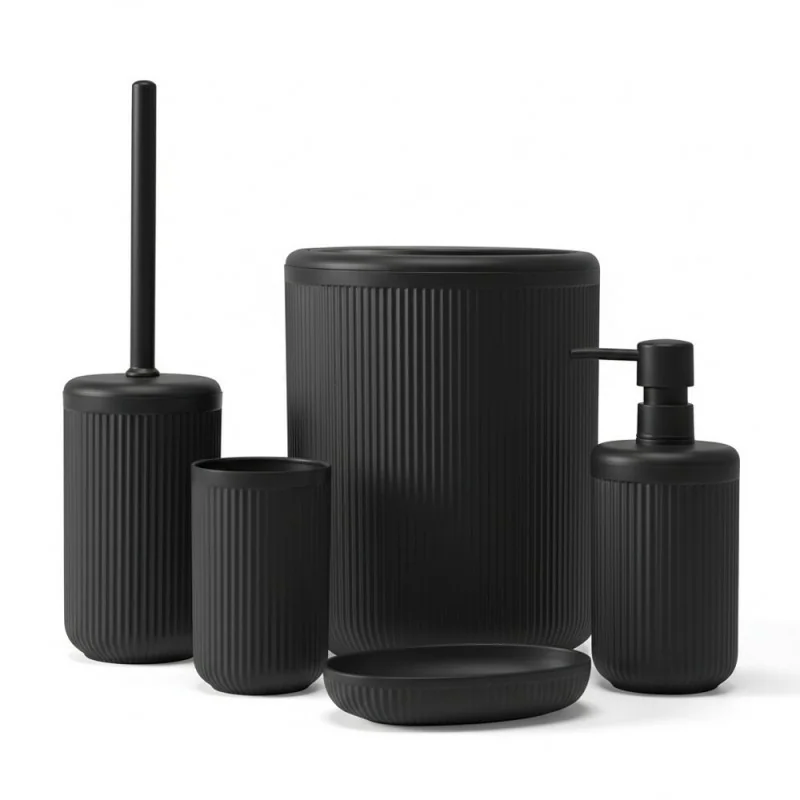 Autumn Alley Set Accessori Bagno In Metallo Nero: Porta Spazzola WC E Cestino Porta Spazzolino, Design Fattoria Moderna