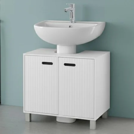 Mobile Bagno Sottolavabo In MDF Bianco – 2 Ante, 60x30x60 Cm – Con Ripiano Regolabile E Foro Per Tubi