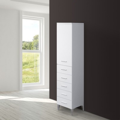 Colonna Bagno Bianca Porta Asciugamani H.154 Multiuso Con 5 Cassetti