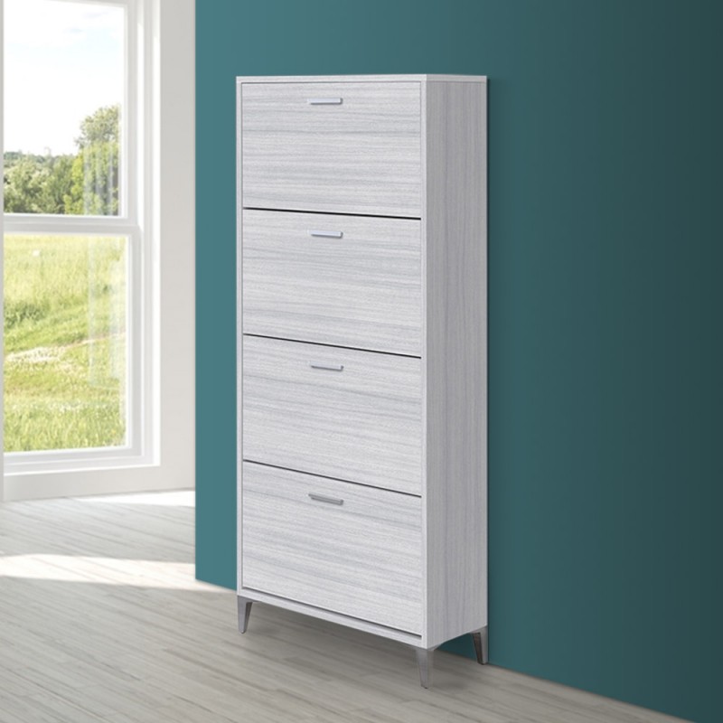 Scarpiera moderna grigia 70x29 cm con 4 ante a ribalta a doppia profondità Scarpiera moderna grigia 70x29 cm con 4 ante a ribalta a doppia profondità