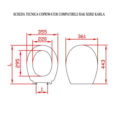Scheda tecnica copri wc compatibile per sanitari Rak serie Karla in termoindurente bianco