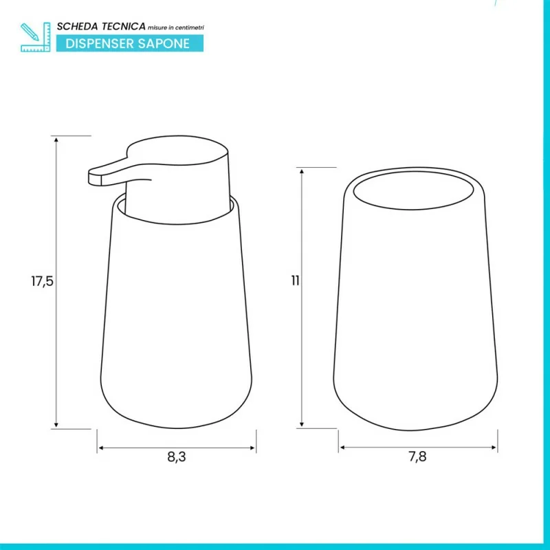 Inbagno Set Accessori Bagno Completo – 3 Pezzi in Ceramica, Kit Accessori da appoggio, Include Dispenser Sapone, portaspazzolini e portasaponetta ( Tortora