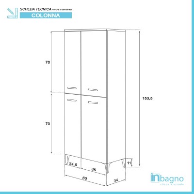 Mobile Alto Da Bagno Larice 4 Ante 60x148 Multiuso E Scarpiera