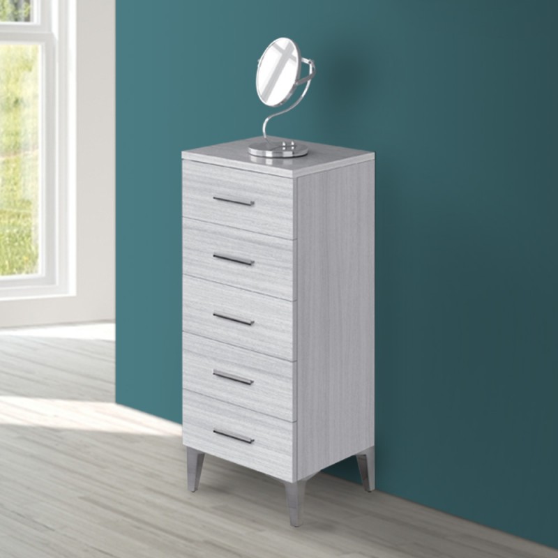 Base Singola Bagno Moderno 5 Cassetti Grigio 35x78 Con Maniglia Cromo Base Singola Bagno Moderno 5 Cassetti Grigio 35x83 con Maniglia Cromo