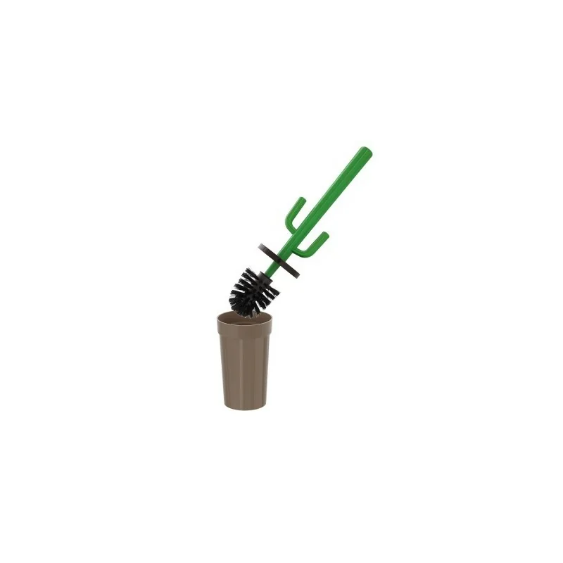 Set di scopino decorativo in plastica per WC e supporto, colore tortora
