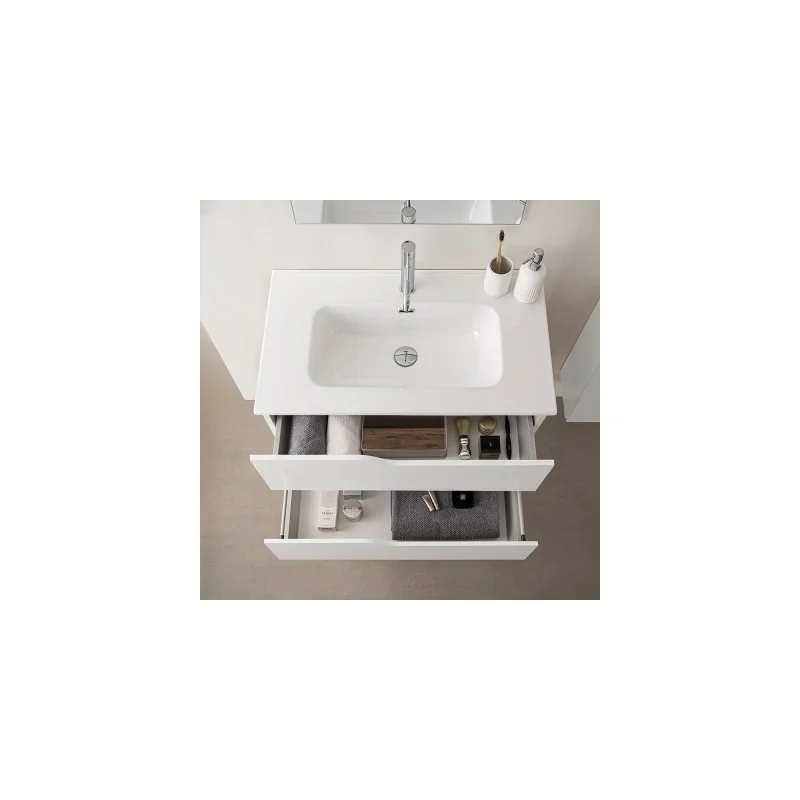 Mobile bagno sospeso 100 cm 2 cassetti con due cassetti bianco satinato con lavabo ad incasso - Astoria - Standard