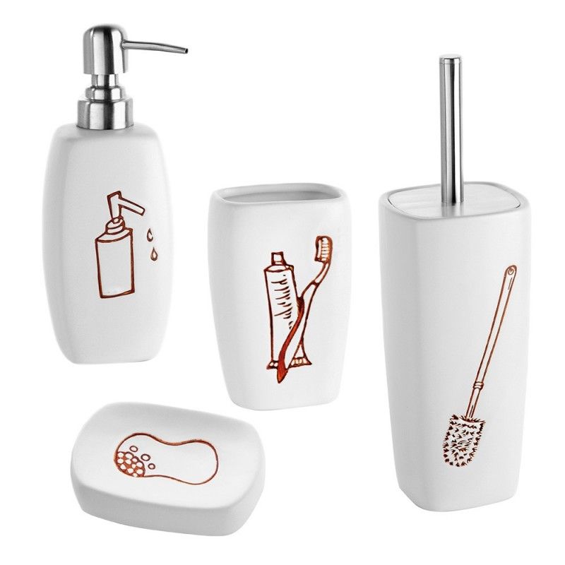 Set accessori bagno d'appoggio feridras tonga ceramica con disegni bianco