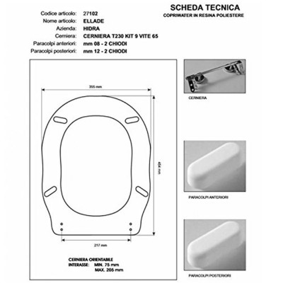 Sedile Copriwater in Legno Bianco per ceramica HIDRA serie ELLADE 