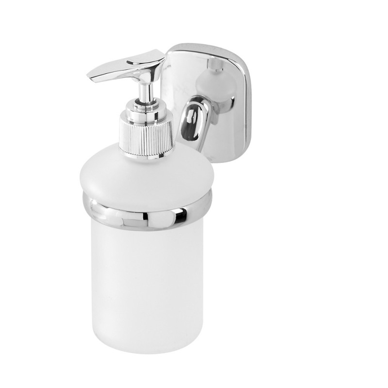 Portasapone Dispenser Acciaio Cromato e Vetro Satinato Porta Dispenser Sapone Liquido in Vetro Satinato Cromato