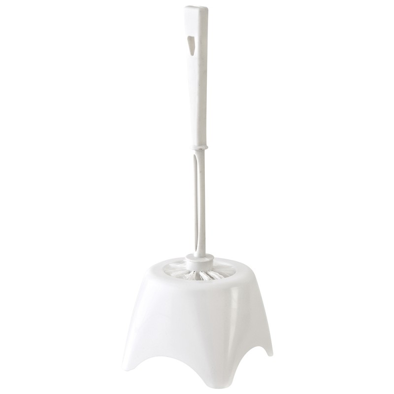 Portascopino in Plastica Bianco d'Appoggio con Ciuffo in Setole Porta scopino bianco in plastica per wc con scopino ergonomico
