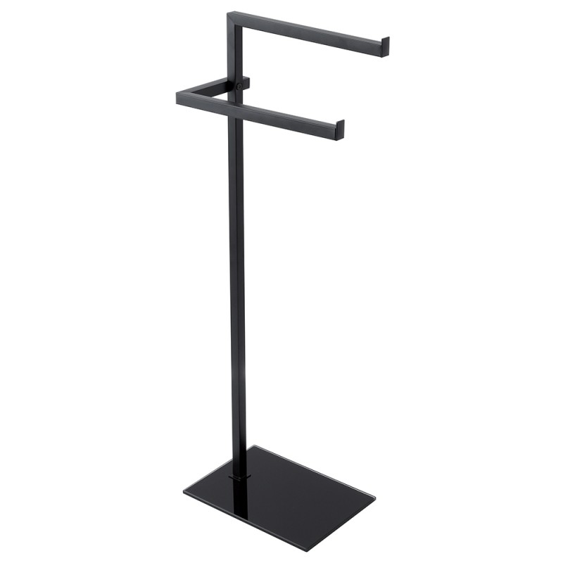 Piantana Portasciugamani Nero Opaco con Base in Vetro Lucido Piantana Portasciugamani Nero Opaco con Base in Vetro Lucido