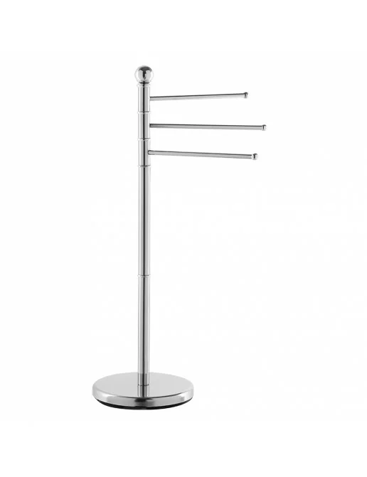 Porta Asciugamani Autoportante 3 Ripiani In Bambù E Acciaio, Per Bagno, Misura 84x46x24 Cm, Colore Naturale