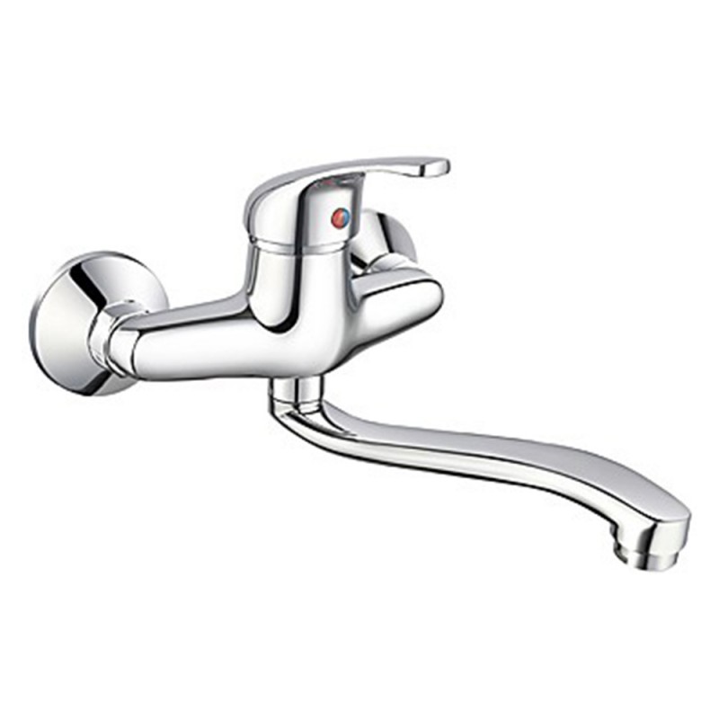Miscelatore in ottone cromato esterno a muro per lavello Miscelatore lavello a muro canna curva in Ottone Cromo