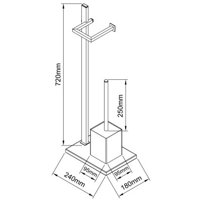 Piantana Portarotolo e Portascopino in Acciaio Grigio, Base Grigia in MDF