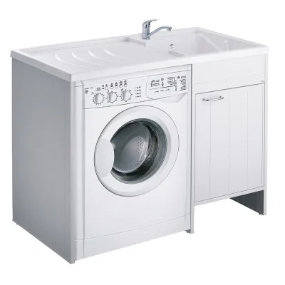 Mobile lavatoio lavatrice 109x60 cm in pvc bianco con vasca lavapanni a destra