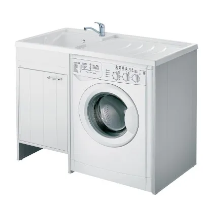 Mobile lavatoio lavatrice 109x60 cm in pvc bianco con vasca lavapanni a sinistra