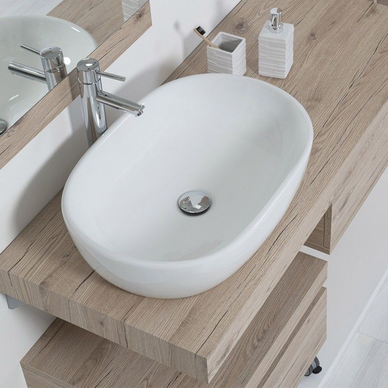 bacinella in ceramica bianca ovale Lavabo da Appoggio in Ceramica L. 61,5 x 42,5 cm Bianco Lucido