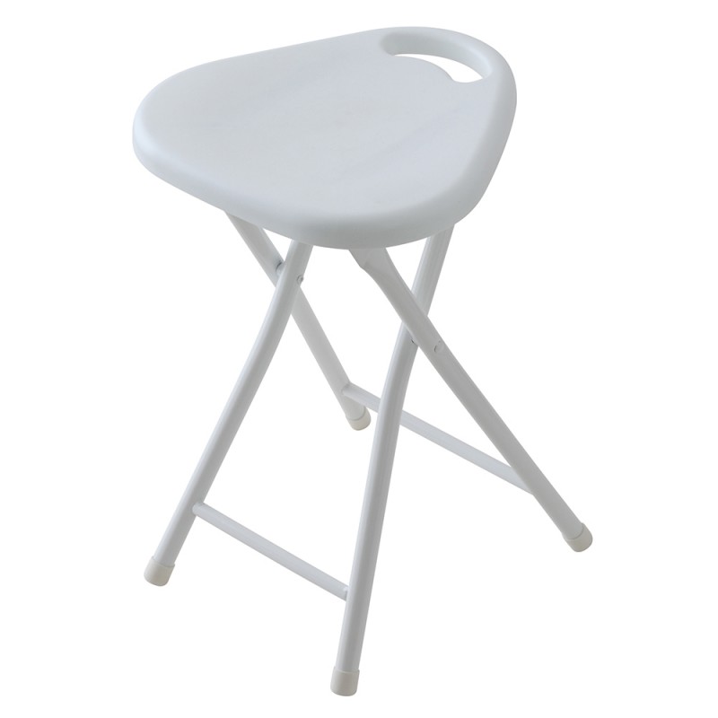 Sgabello pieghevole salvaspazio con seduta in abs e gambe in acciaio bianco Sgabello pieghevole salvaspazio con seduta in abs e gambe in acciaio bianco