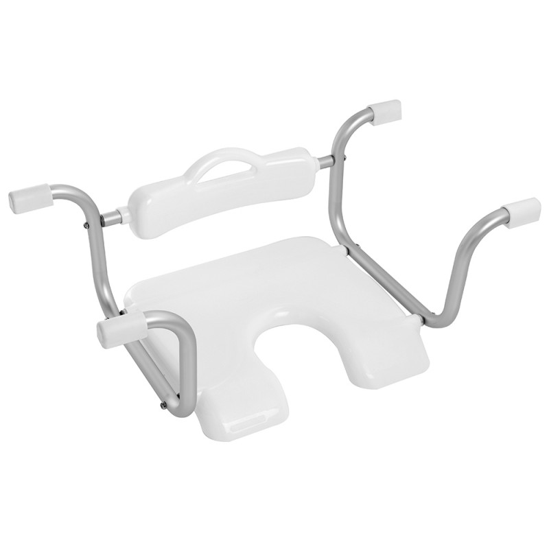Sgabello Vasca Alluminio Buchi Drenaggio Gommini Antiscivolo Sedile per Vasca con Schienale in Alluminio e Plastica Bianco e Silver