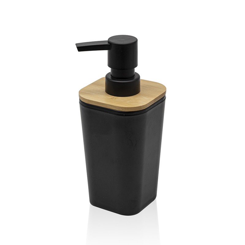 Dispenser sapone in finitura nera opaca con dettagli in bambù Dispenser sapone in finitura nera opaca con dettagli in bambù