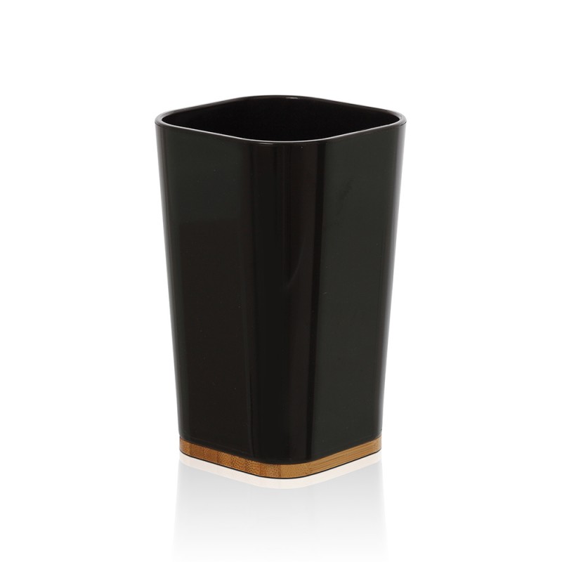 Porta spazzolini in finitura nera opaca con dettagli in bamboo Porta spazzolini in finitura nera opaca con dettagli in bamboo