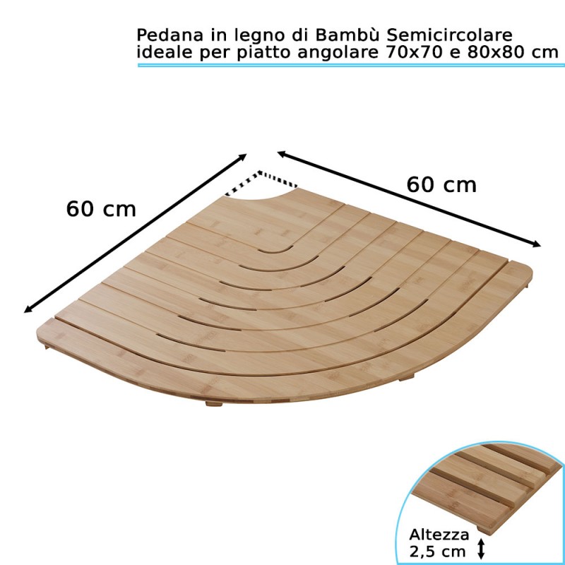 Pedana Doccia Semicircolare In Legno Di Bamboo 60x60 Box Doccia Angolare 60x60