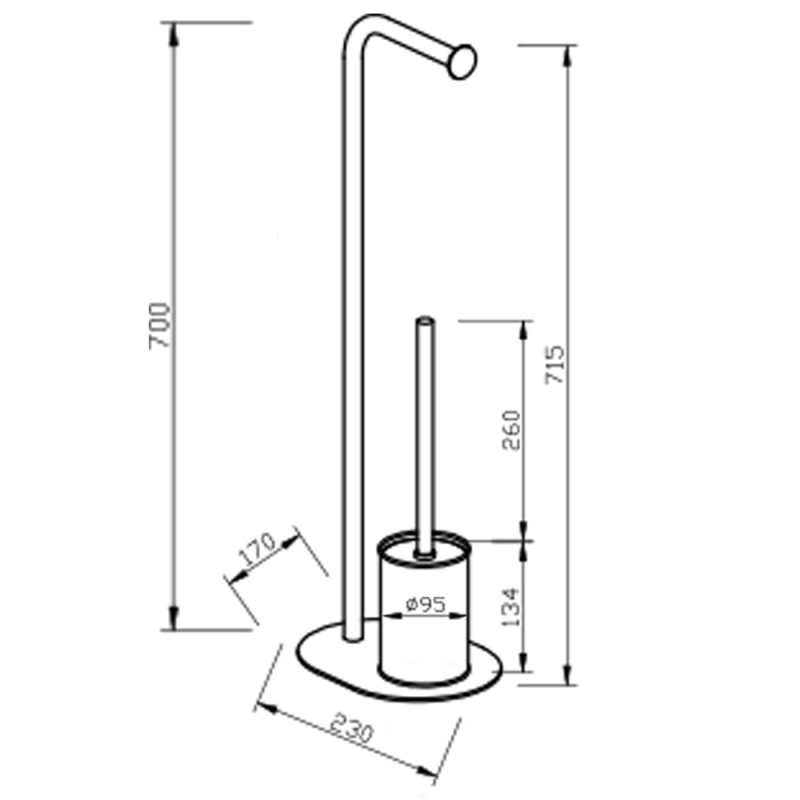 Inbagno Piantana portarotolo e scopino WC con Contenitore e scopino con setole Nere Acciaio Nero e bambù 22 x H 67.5 cm D 