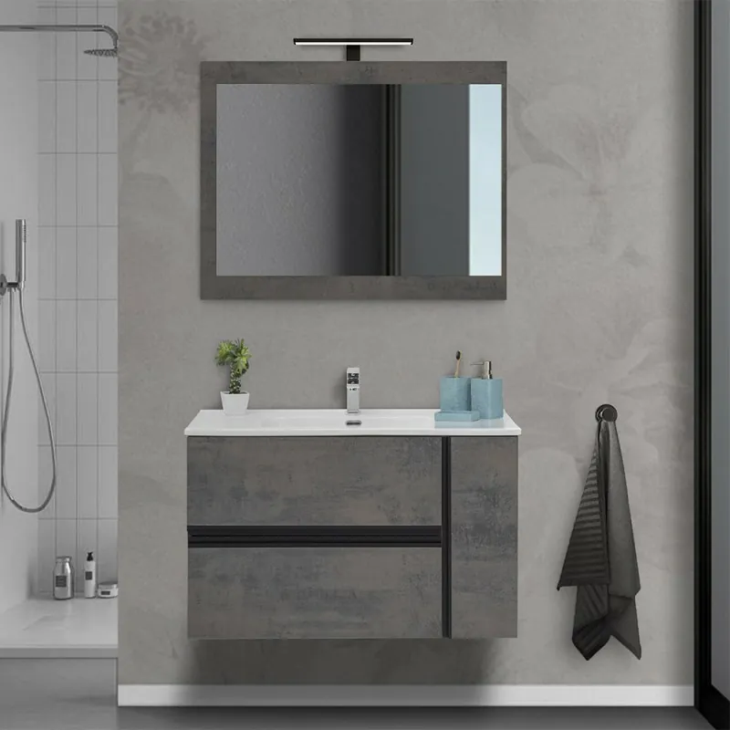 Mobile Bagno Sospeso Effetto Pietra Oxid 90 cm Mobile Bagno Sospeso Effetto Pietra Oxid 90 cm Industrial