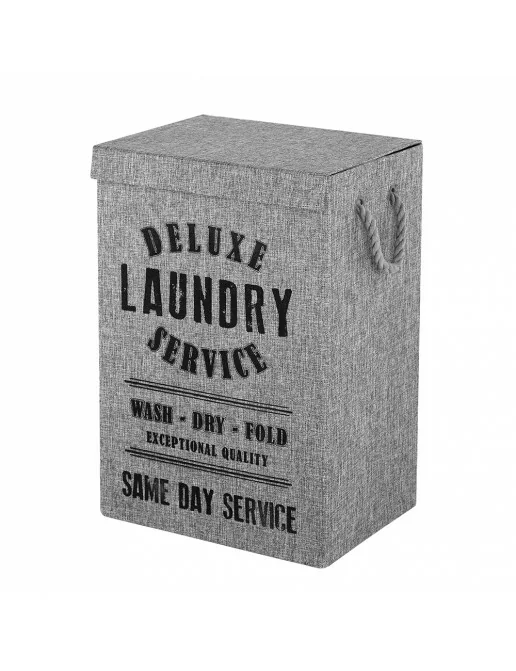 Cesto Portabiancheria Pieghevole 90L - Tessuto Grigio, Con Manici, Per Lavanderia - Foto 4