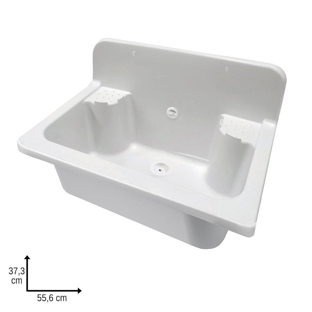 Image of Pilozzo maxi a muro 56 cm in resina bianca con portasapone e kit di scarico
