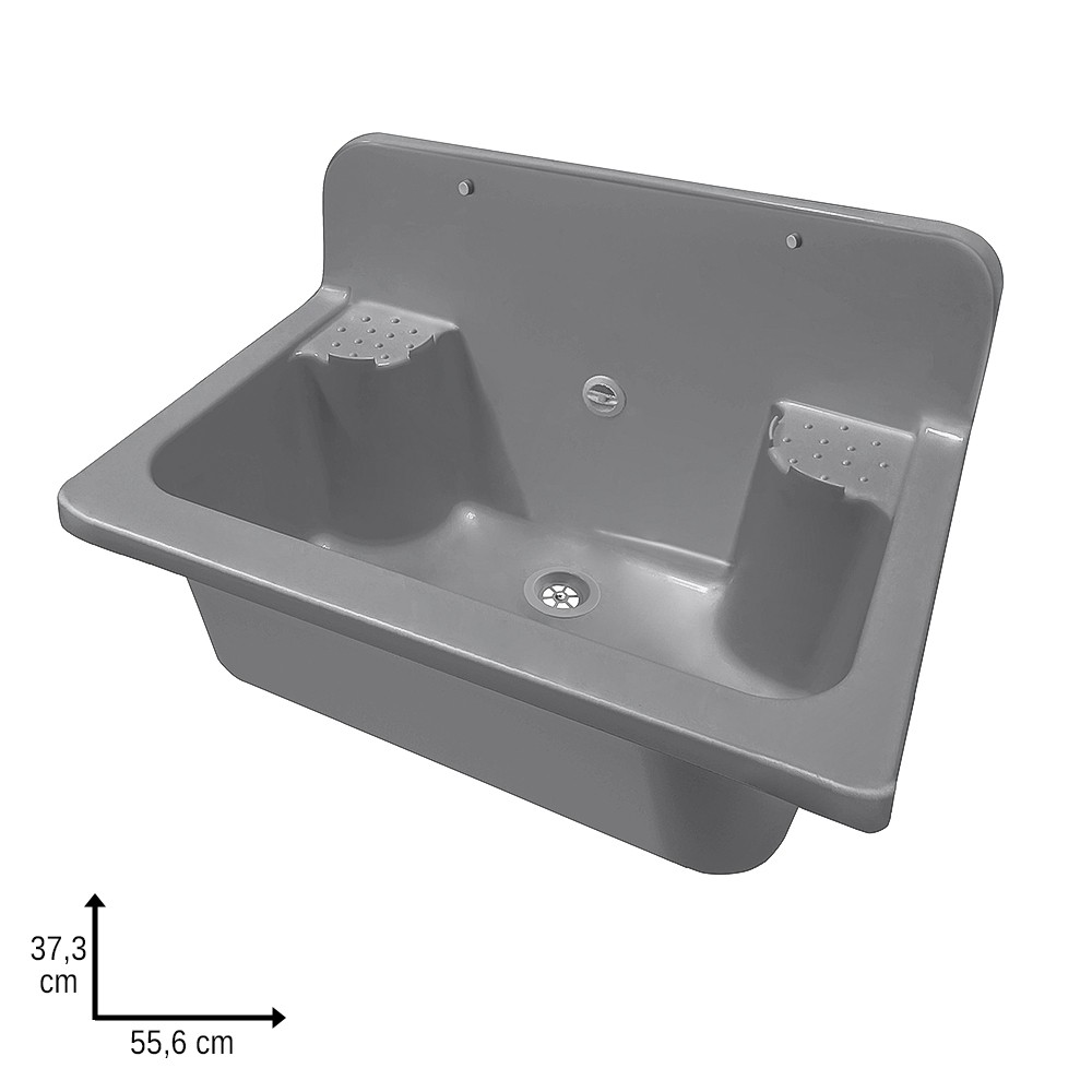 Image of Pilozzo maxi a muro 56 cm in resina grigia con portasapone e kit di scarico