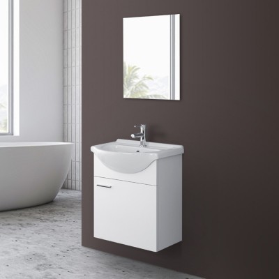 Mobiletto bagno sospeso 56x45 cm 1 anta bianco con lavandino e specchio inclusi