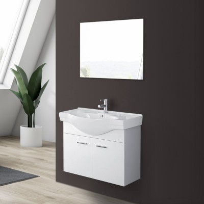 Mobile sotto lavabo bagno 70 cm bianco lucido 2 ante con piedini cromo